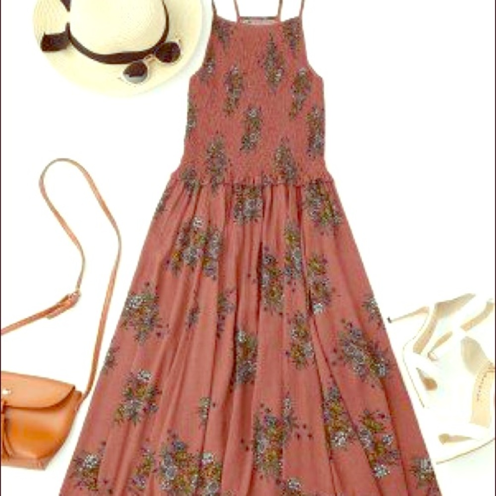 Floral A-Line Smocked Midi Dress